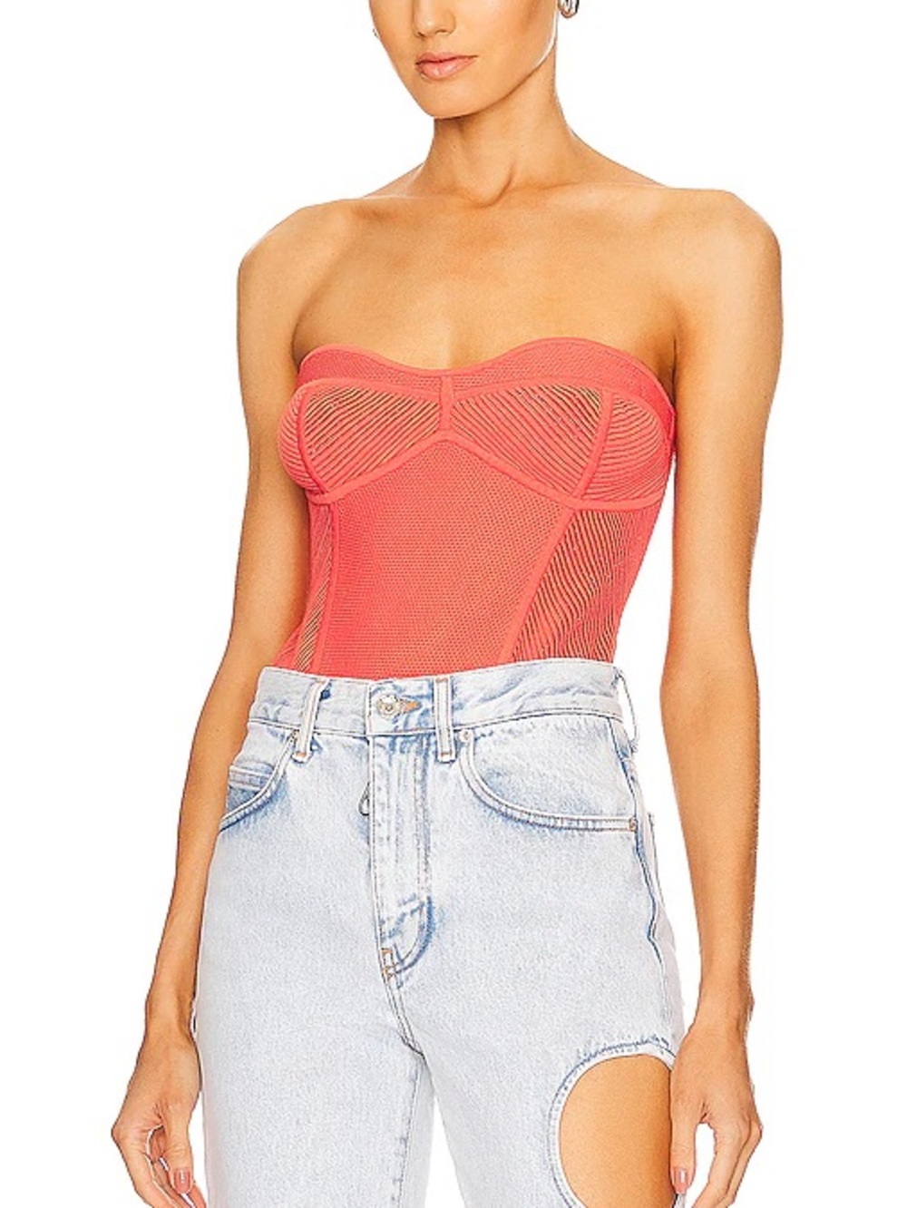 NEW Retrofete Lena Calypso Coral Strapless Bustier Ribbed Bodysuit Women's M